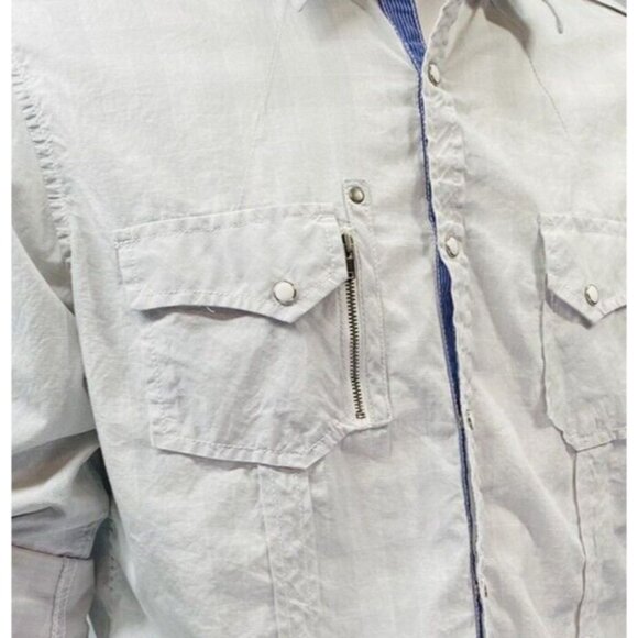 INC International Concept Macys Gray Roll Tab Sleeve Shoulder Tab Shirt Sz L NEW - Picture 15 of 16